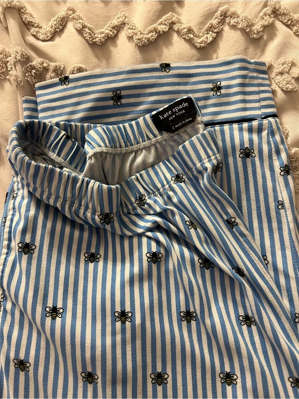 Kate Spade New York Buzzing Bees Stripe Print Pajama Pants -size Large